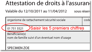 Code organisme d'affiliation - Attestation de droits